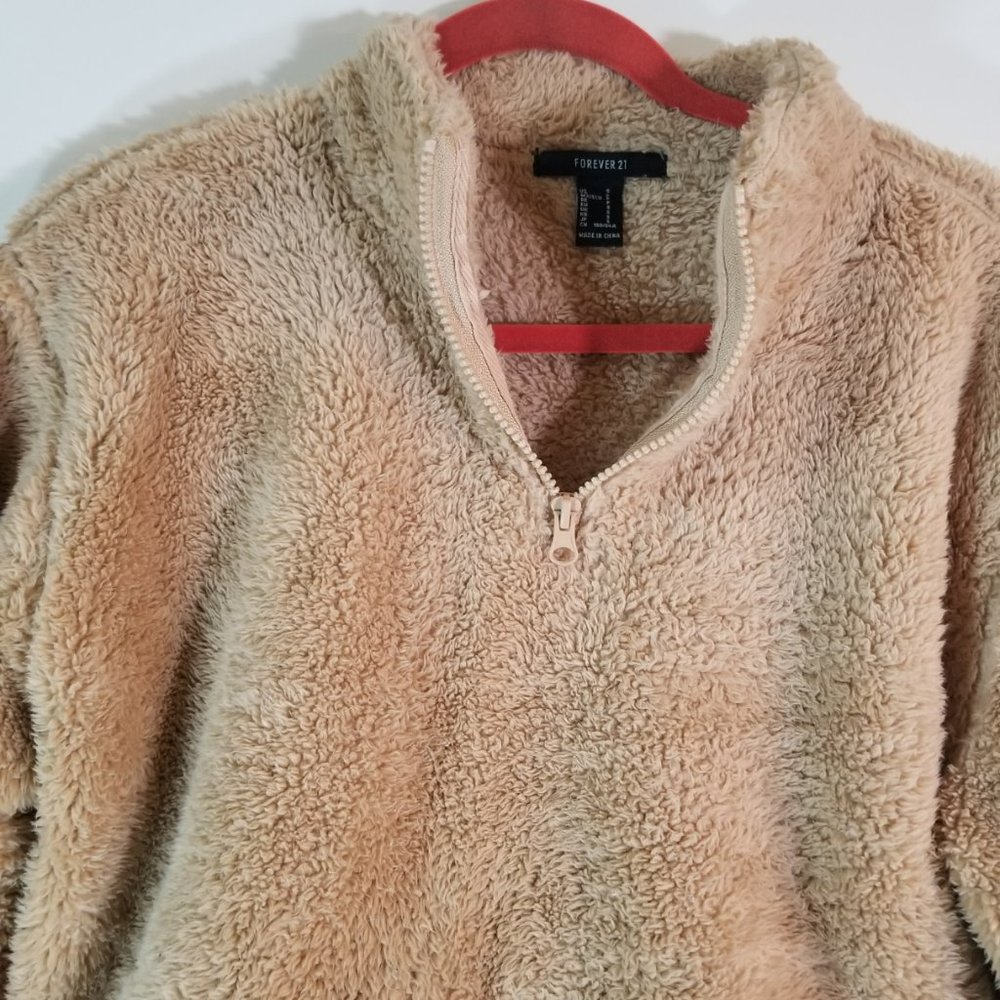 Forever 21 Cropped Faux Fur Long Sleeve Sweater With 3/4 Zip And Elastic Pull - Picture 2 of 9